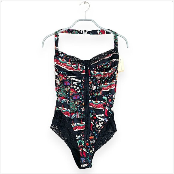 Nicole Miller Lingerie Vintage Christmas Holiday Teddy Bodysuit Silk NWT New 36B - Picture 1 of 5
